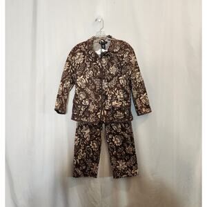 GOODCLOTHES COLLECTIONS Brown Beige Floral Damask Unlined Crop Pantsuit Women 10